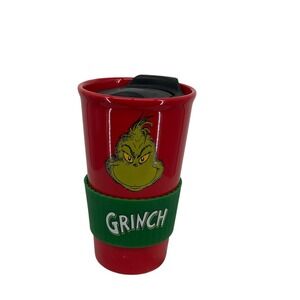 The Grinch Ceramic Travel Coffee Mug With Lid & Sleeve Christmas Dr Seuss